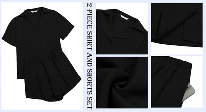 2 Piece Womens Outfit Sets Button down Shirts and Shorts Casual Lounge Sets Short Sleeve Pajamas Sets Summer Loungewear